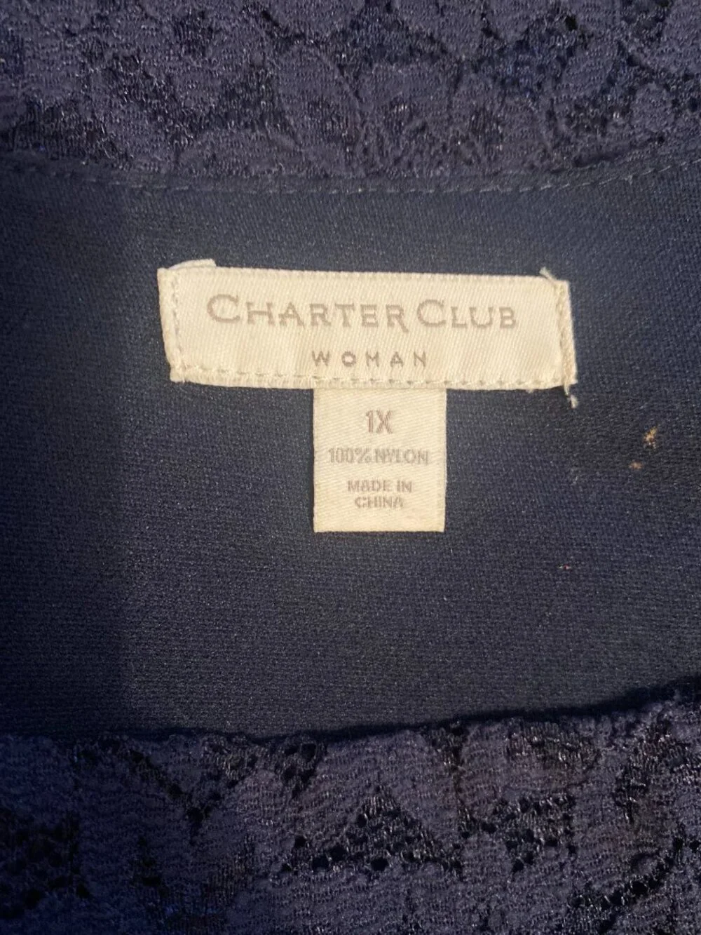 Charter Club Navy Blue Lace 3/4 Sleeve Blouse